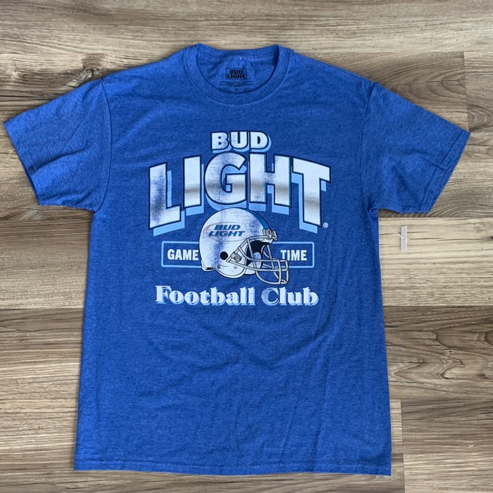 Bud Light Beer Football Club Game Time 82 Graphic Blue Tee Shirt M Medium New